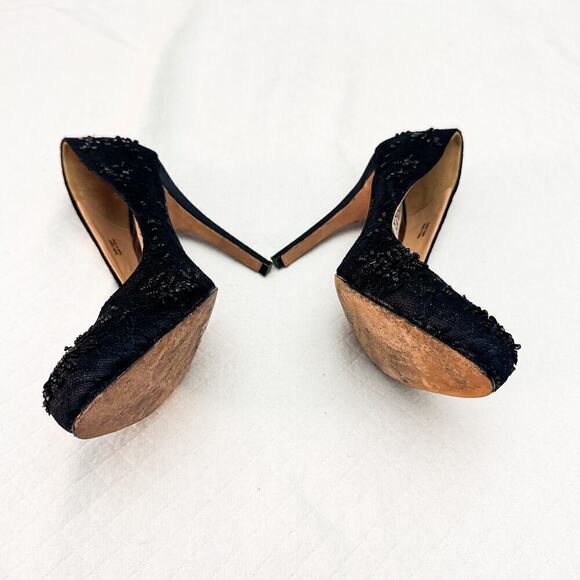 Badgley Mischka Black Satin Round Toe Beaded Pump Heel Size 6.5 - Picture 7 of 7